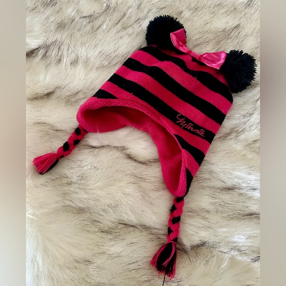 Disney’s Minnie Mouse Girls Pink & Black Beanie - Picture 1 of 3